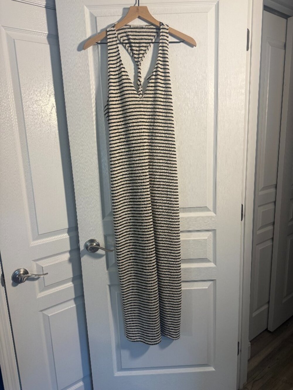 EUC - Zara Halter Maxi Dress - Black/Ivory Striped - Size Small